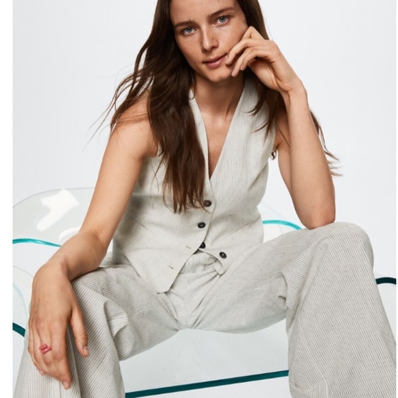 Mango MNG Tailored Linen Vest Neutral Like New NWOT - Picture 2 of 8